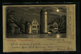 Mondschein-Lithographie Mespelbrunn, Uferpartie Mit Turm  - Autres & Non Classés