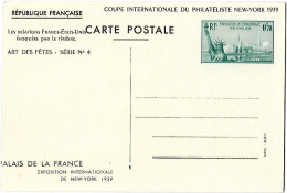 Entier - Carte Postale 426 -CP1 - Année 1939 - Exposition Internationale New-York - Palais De La France - Cartas & Documentos