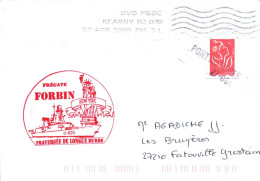 ENVELOPPE AVEC CACHET FREGATE FORBIN - TRAVERSEE DE LONGUE DUREE - ESCALE A NEW YORK - CACHET MANUEL PONT AUDEMER - Posta Marittima