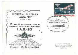 COV 67 - 330 AIRPLANE, Romania - Cover - Used - 1989 - Lettres & Documents