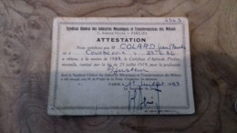 236/ ATTESTATION 1953 CERTIFICAT D APTITUDE PROFESSIONNELLE 1953 - Cartes De Membre