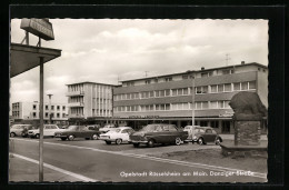 AK Rüsselsheim, Blick In Die Danziger Strasse, Autos Auf Dem Parkplatz Vor Victoria Apotheke  - Rüsselsheim