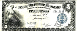 PHILIPPINES USA 5 PESOS BLACK WOMAN FRONT INSCRIPTIONS BACK  DATED 01-01-1933 VF P22 READ DESCRIPTION !! - Philippines