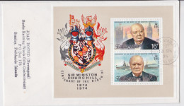 Falkland Islands Lettre Timbre Bloc Winston Churchill Centenary Block Stamp Mail Cover 1974 - Islas Malvinas