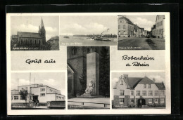 AK Bobenheim A. Rhein, Franz-Voll-Strasse, Schulhaus, Turnhalle, Ehrenmal, Katholische Kirche  - Altri & Non Classificati