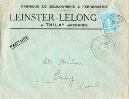 Imprimé à En-tête Fabrique De Boulonnerie Et Ferronnerie LEINSTER-LELONG THILAY Ardennes - 1921-1960: Période Moderne
