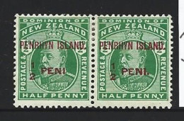 Penrhyn Island 1914 KEVII 1/2d Vermilion Overprint Pair MLH , One No Stop After Pene Variety - Penrhyn