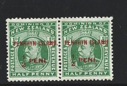 Penrhyn Island 1914 KEVII 1/2d Vermilion Overprint Pair MLH , One No Stop After Island Variety - Penrhyn