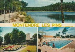 AL25  -(17) MONTENDRE LES PINS - LE CHATEAU , LE LAC , LA PISCINE  -  CARTE MULTIVUES  COULEURS -  2 SCANS - Montendre