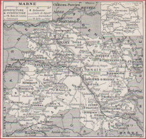 Carte Du Département De La Marne (51). Préfecture, Sous Préfecture, Chef Lieu .. Chemin De Fer. Larousse 1948. - Documents Historiques