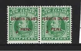 Penrhyn Island 1914 KEVII 1/2d Carmine Overprint Pair MLH , One No Stop After Island Variety - Penrhyn