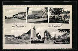 AK Salzgitter-Lebenstedt, Kaufhaus Hertie, St. Johannis Kirche, Berliner Strasse  - Salzgitter
