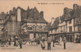 BE24 -(29) QUIMPER - LA PLACE TERRE AU DUC - COMMERCES  - ANIMATION - ATTELAGES  BOEUFS, ANE  -  2 SCANS - Quimper