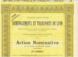 69-DEMENAGEMENTS ET TRANSPORTS DE LYON. CIE INTERNATIONALE DE ... Action  1898 - Sonstige & Ohne Zuordnung