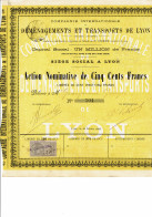 69-DEMENAGEMENTS ET TRANSPORTS DE LYON. Cie Internationale De ... Action Nominative  1898 - Sonstige & Ohne Zuordnung