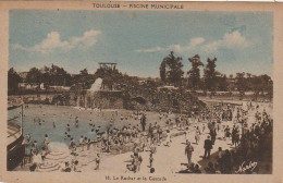 CE17 -(31) TOULOUSE - PISCINE MUNICIPALE  -  LE ROCHER ET LA CASCADE  -  BAIGNEURS  -  CARTE COLORISEE  -  2 SCANS - Toulouse