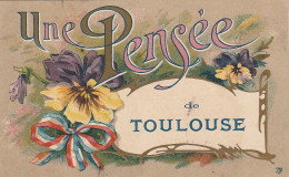 CE19 -(31) " UNE PENSEE DE TOULOUSE " - CARTE FANTAISIE -  FLEURS : PENSEES  AVEC NOEUD TRICOLORE  -   2 SCANS - Toulouse