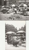 2 X Brussel : Bloemenmarkt Op De Grote Markt --- 2 Cp ( Fotokaarten ) - Marchés