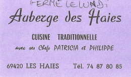 *Carte Visite Restaurant - Auberge Des Haies à Les Haies (69) - Cartes De Visite