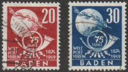 Franz. Zone- Baden: 1949, Mi. Nr. 56-57, 75 Jahre Weltpostverein (UPU).  Gestpl./used - Bade