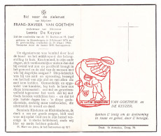 DP Frans Xaveer Van Goethem ° Grembergen Dendermonde 1874 † 1953 X Leonie De Keyzer - Images Religieuses