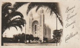 CE8 - " BONNE ET HEUREUSE  ANNEE DE CASABLANCA " -  EGLISE DU SACRE COEUR   -  MINI CARTE  - 2 SCANS - Casablanca