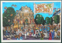 F81 Carte Postale Souvenir Paris Saint Michel Fontaine Personnages Typiques - Souvenir De...