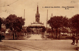 Malo Les Bains Dunkerque Place Turenne (église , Kiosque à Musique, Rails De Tramway...timbrée En 1939 Mais Avant 1928 . - Malo Les Bains