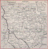 Carte Du Département De La Nièvre (58). Préfecture, Sous Préfecture ... Chemin De Fer, Canal, évêché. Larousse 1948. - Historische Dokumente