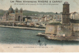 ALnw 1-(13) CARTE PUBLICITAIRE PATES RIVOIRE ET CARRET- MARSEILLE - LA CATHEDRALE ET LE PORT SAINT JEAN - Publicité