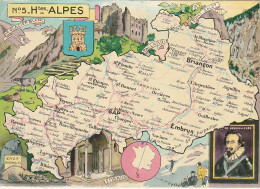 ALnw 7-(05) HAUTES ALPES - CARTE FANTAISIE - GEOGRAHIE ET CONTOUR DU DEPARTEMENT  - 2 SCANS - Autres & Non Classés