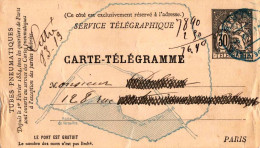 *PARIS Carte Télégramme Entier Pneumatique Chaplain 30c Noir Yv 1883 - Neumáticos