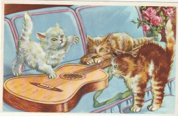 BE Nw1 - TRIO DE CHATS JOUANT DE LA GUITARE - ILLUSTRATEUR - 2 SCANS - Katzen