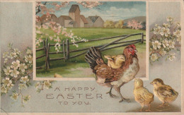 BE Nw1 - " A HAPPY EASTER TO YOU " - JOYEUSES PAQUES - CARTE GAUFREE - DECOR CHAMPETRE - POULE ET POUSSINS- 2 SCANS - Pâques