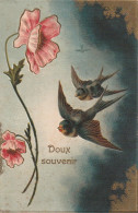 BE Nw1 - " DOUX SOUVENIR " -  COUPLE D' HIRONDELLES ET FLEURS COQUELICOTS - CARTE GAUFREE - Sonstige & Ohne Zuordnung