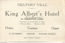 PY / RARE Carte De Visite Publicitaire CDV NIEUPORT-VILLE King Albert's HOTEL Pèche Chasse Tourisme Nieuport-bains - Visiting Cards