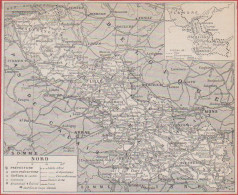 Carte Du Département Du Nord (59). Préfecture, Sous Préfecture, Chef Lieu ... Chemin De Fer. Larousse 1948. - Historische Dokumente
