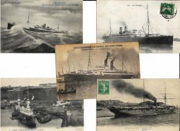 5 Cpa Bateaux Djemnab Messageries Maritimes, Chicago, Le Bruix Brest, Euphrate Par Typhon Chine, Gouv Gal Gueydon (bas G - Warships