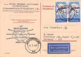 SOUTH AFRICA - POSTCARD 1961 FIRST FLIGHT LH JOHANNESBURG - FRANKFURT / 7032 - Poste Aérienne