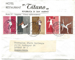 San Marino  1960  Olympic Games Roma, 5 Sport Stamps On Cover, Mi 645-649 On Cover Cancelled 28.10.60 - Lettres & Documents