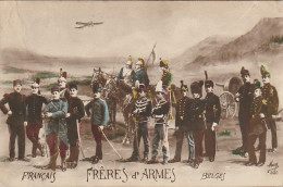 BE6 - " FRERES D' ARMES " - FRANCAIS , BELGES - SOLDATS , MILITAIRES - CARTE COLORISEE - 2 SCANS - Weltkrieg 1914-18