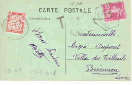 190 Semeuse Sans Fond 20 C. Lilas Rose CP Du 15-02-1928 Taxe 30 C. - 1906-38 Säerin, Untergrund Glatt