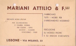 Carton Publicitaire     LISSONE    Mariani Attilio(a été Perforé) - Sonstige & Ohne Zuordnung