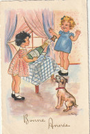 CE28 - " BONNE ANNEE " - FILLETTES AVEC CHAMPAGNE - CHIEN - ILLUSTRATEUR FAURY  - 2 SCANS - Other & Unclassified