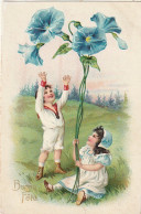 CE28 - " BONNE FETE " - COUPLE D' ENFANTS AVEC BOUQUET DE LISERONS - CARTE GAUFREE  - 2 SCANS - Andere & Zonder Classificatie