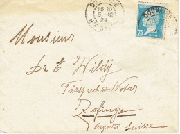 Tarifs Postaux Etranger Du 01-04-1924 (04) Pasteur N° 177  75 C.  Lettre 20 G. Recette A 3 Douvaine Haute Savoie  11-09- - 1922-26 Pasteur