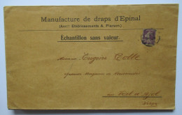 Enveloppe Manufacture De Draps D'EPINAL - Anc. Etab. A. Pierson - Timbre Semeuse - Destinataire E. Colle Val D'Ajol - Reclame