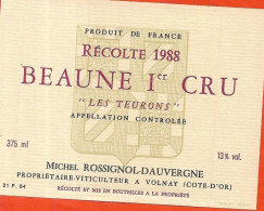 Etiquette De Vin BEAUNE 1er Cru Les Teurons - Bourgogne