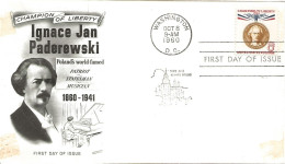 USA  1960 Freedom Fighter: Ignacy Jan Paderewski, Mi 790, FDC - Cartas & Documentos
