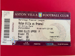 Football Ticket Billet Jegy Biglietto Eintrittskarte Aston Villa - Arsenal FC 24/11/2012 - Tickets - Entradas